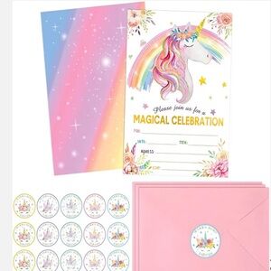 NWT No Label 24 Pack Unicorn Invitations with Envelopes and Stickers
